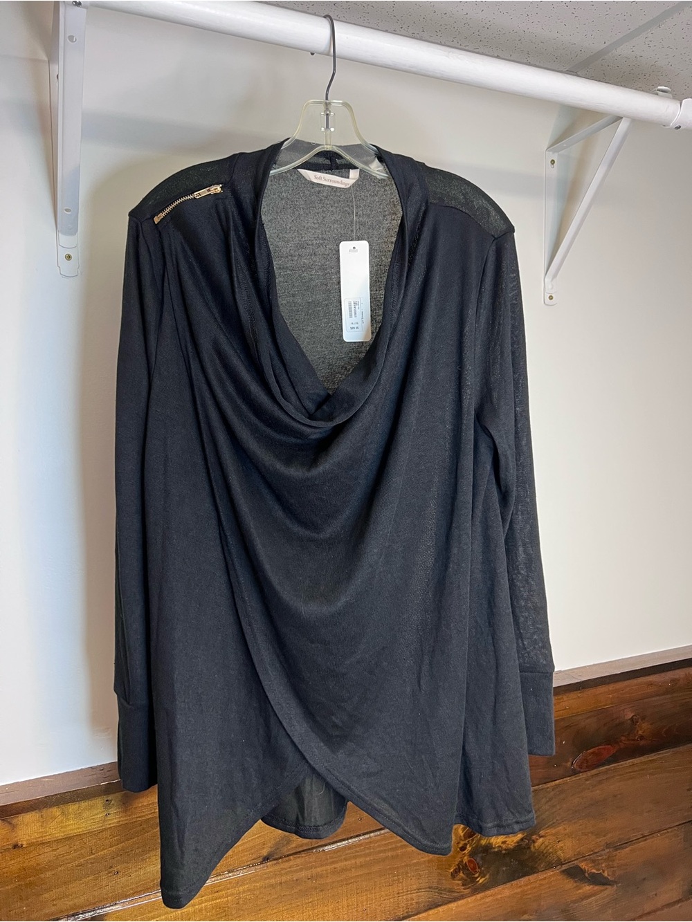 NWT Soft Surroundings Black Draped Cowl Neck Long-Sleeve Top - XL